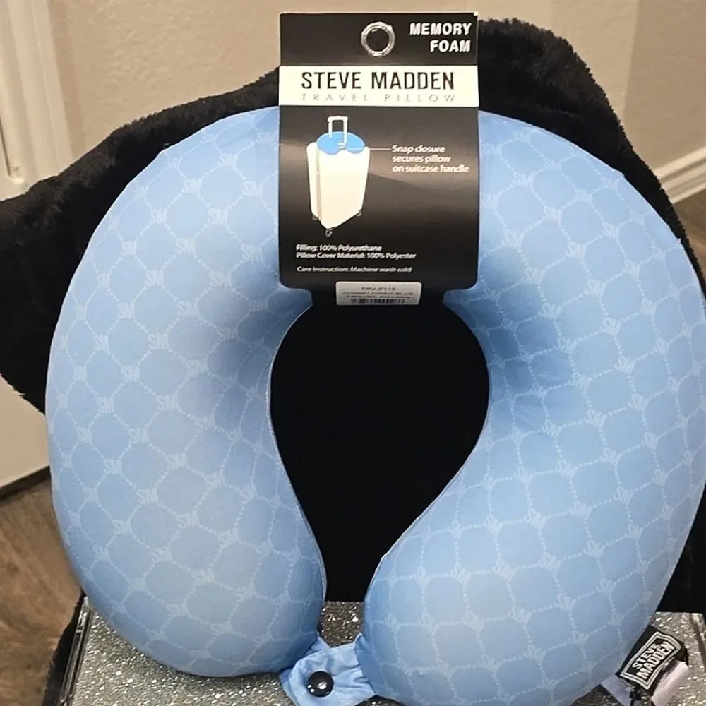 Steve Madden Logo Memory Foam Travel‎ Pillow- Blue